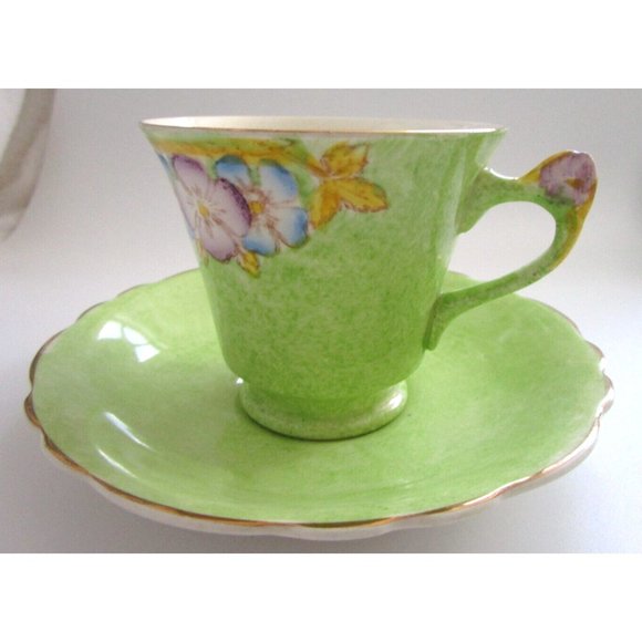 James Kent Longton England Green Cup & Saucer & Flower Handle #1156 VTG - *READ* - Picture 2 of 14